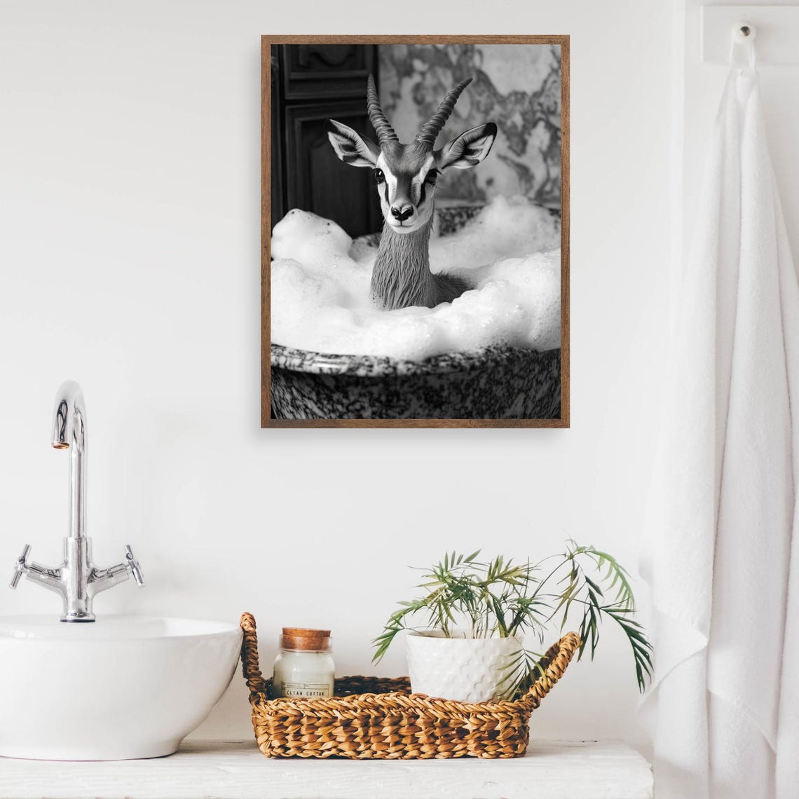 Antelope Bubble Bath Funny Black And White Bathroom Wall Poster - Image 2