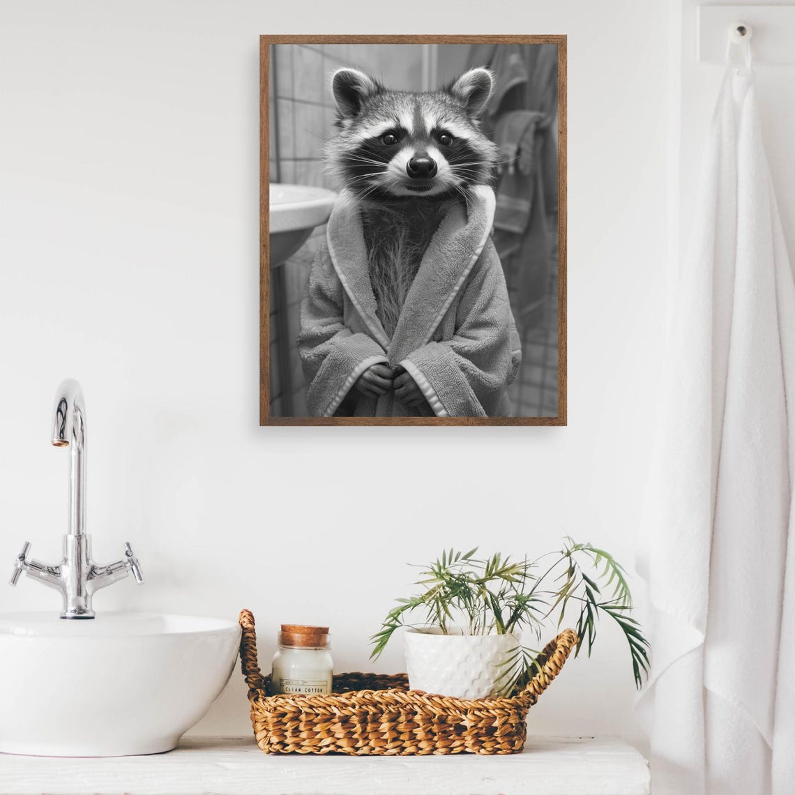 Raccoon In A Bathrobe Funny Bathroom Wall Art Quirky Animal Art Funny Raccoon In Bath Print Vintage Raccoon Print Animal Humor Ai Art - Image 2