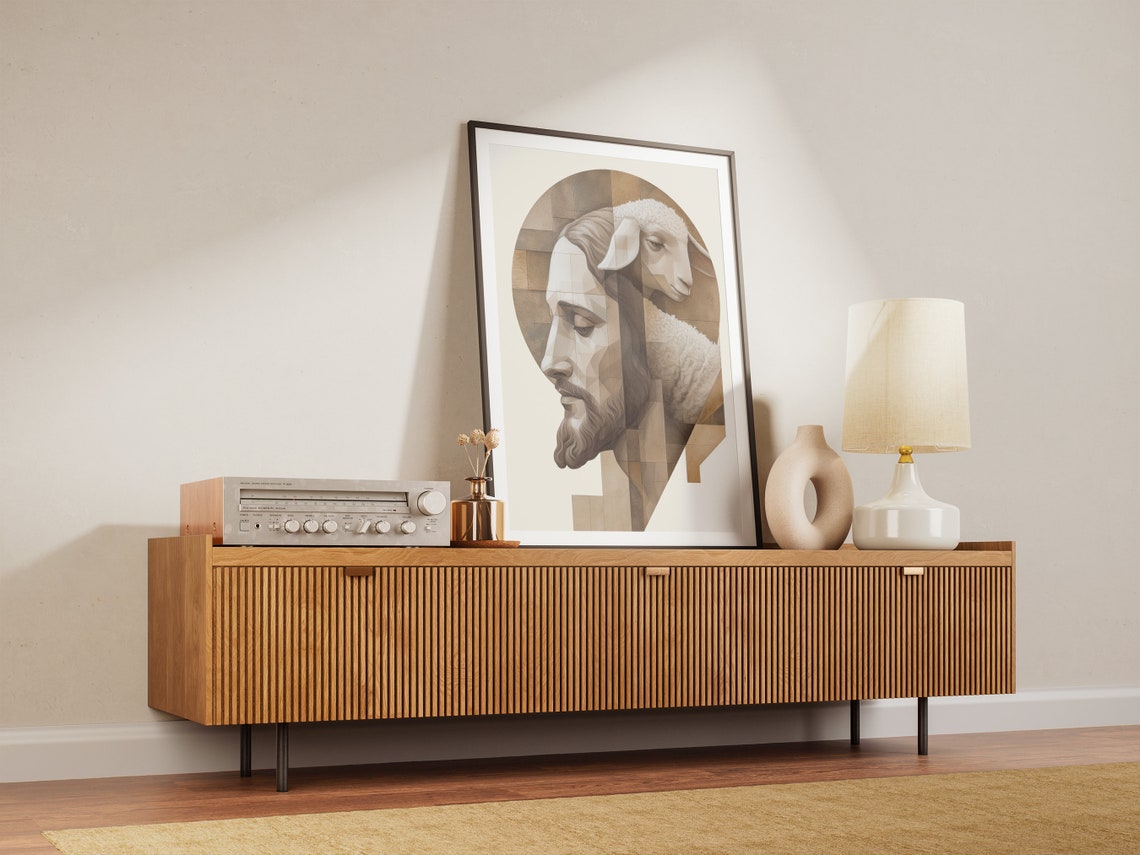 Jesus Christ Good Shepherd Geometric Lamb Artwork Modern Faith Poster - Image 3