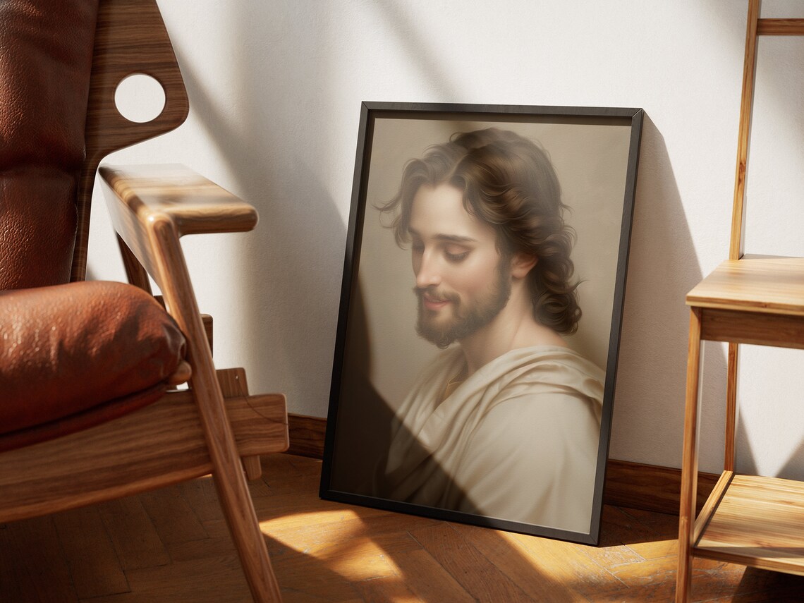 Jesus Christ Gentle Smile Portrait Painting Serene Christian Art Poster - Image 4