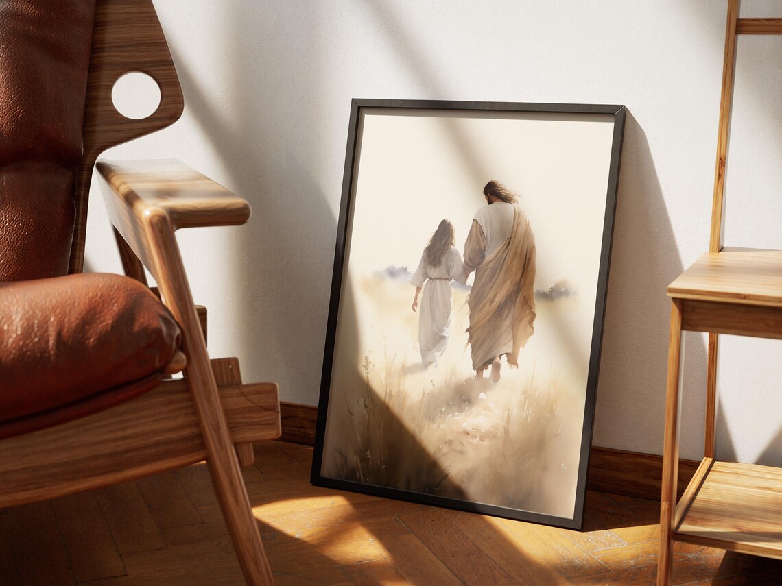 Jesus Walking With A Woman Christian Wall Art - Image 2