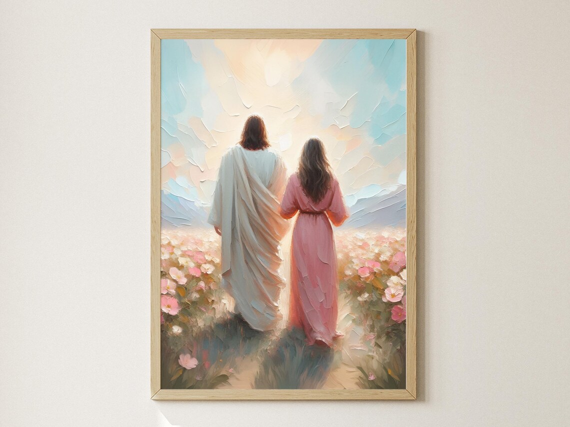 Walking In Light Jesus and Woman Christian Art Print