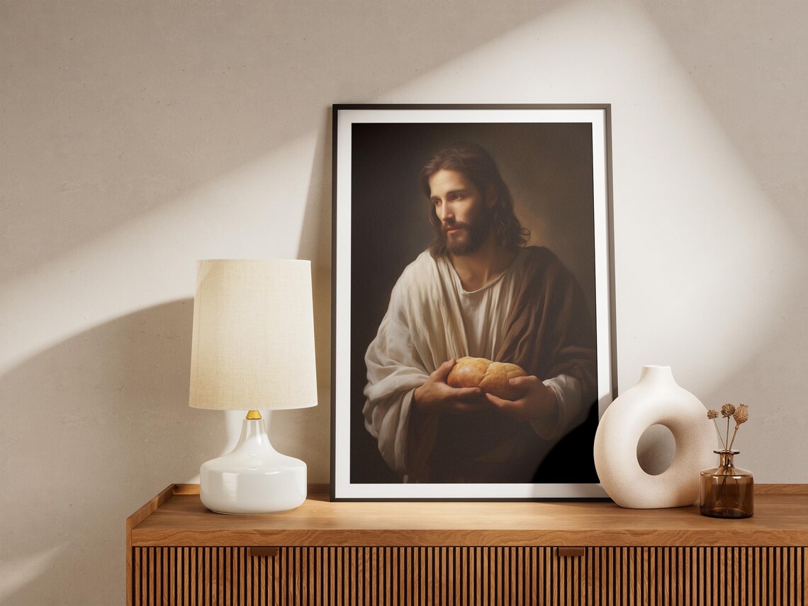 Jesus Christ Bread of Life Oil Painting Dark Christian Art Faith Poster - Image 4