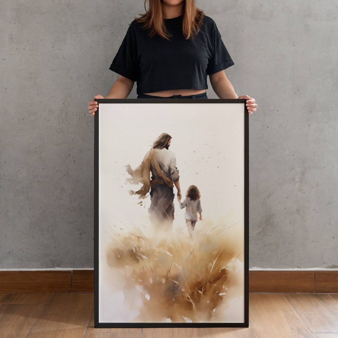 Jesus Walking With Child Through Golden Wheat Field Art Poster - Image 4