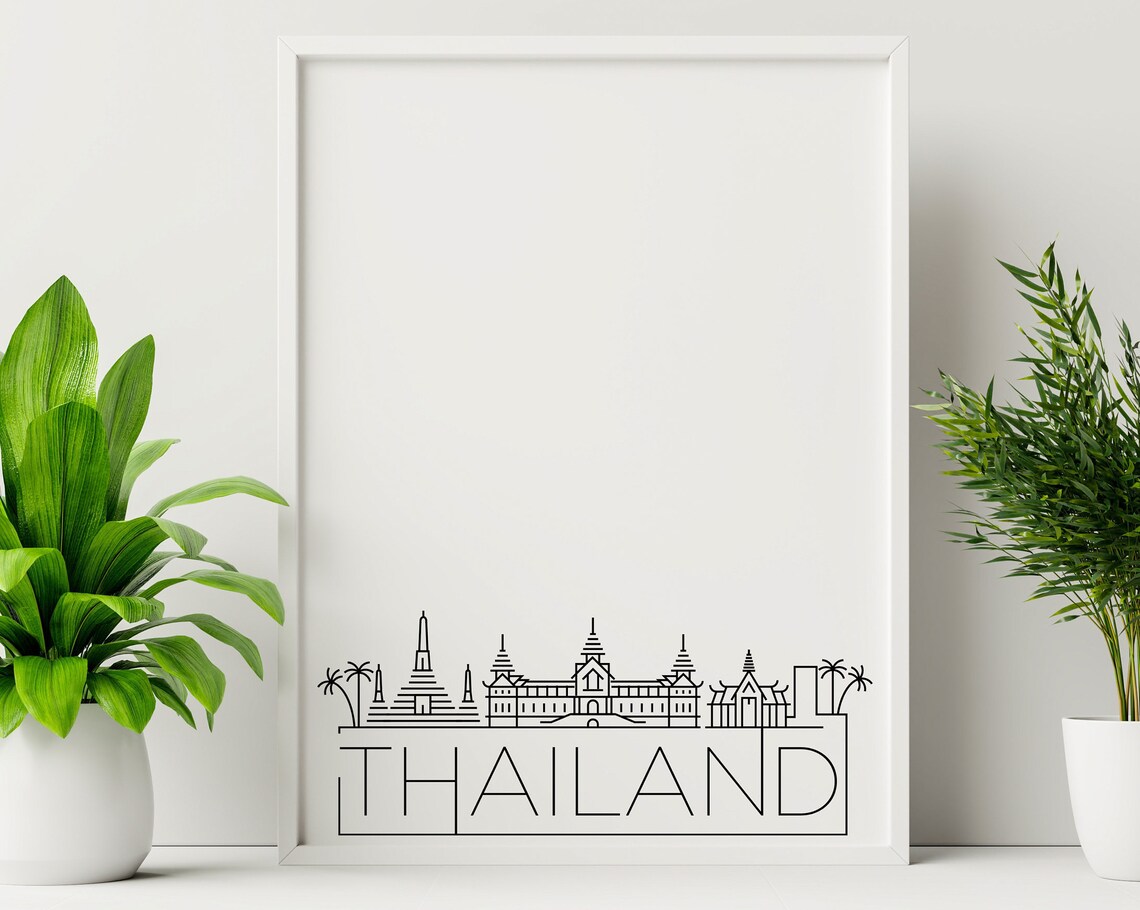 Thailand Grand Palace Temple Spires Minimalist Skyline Line Art Poster