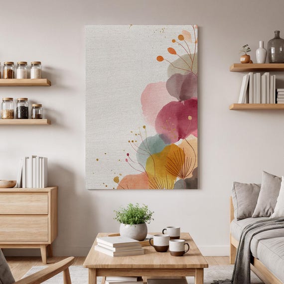 Abstract Floral Canvas Wall Art Watercolor Botanical Colorful Flower Print Modern Nature Inspired Bedroom Decorbrushstrokes