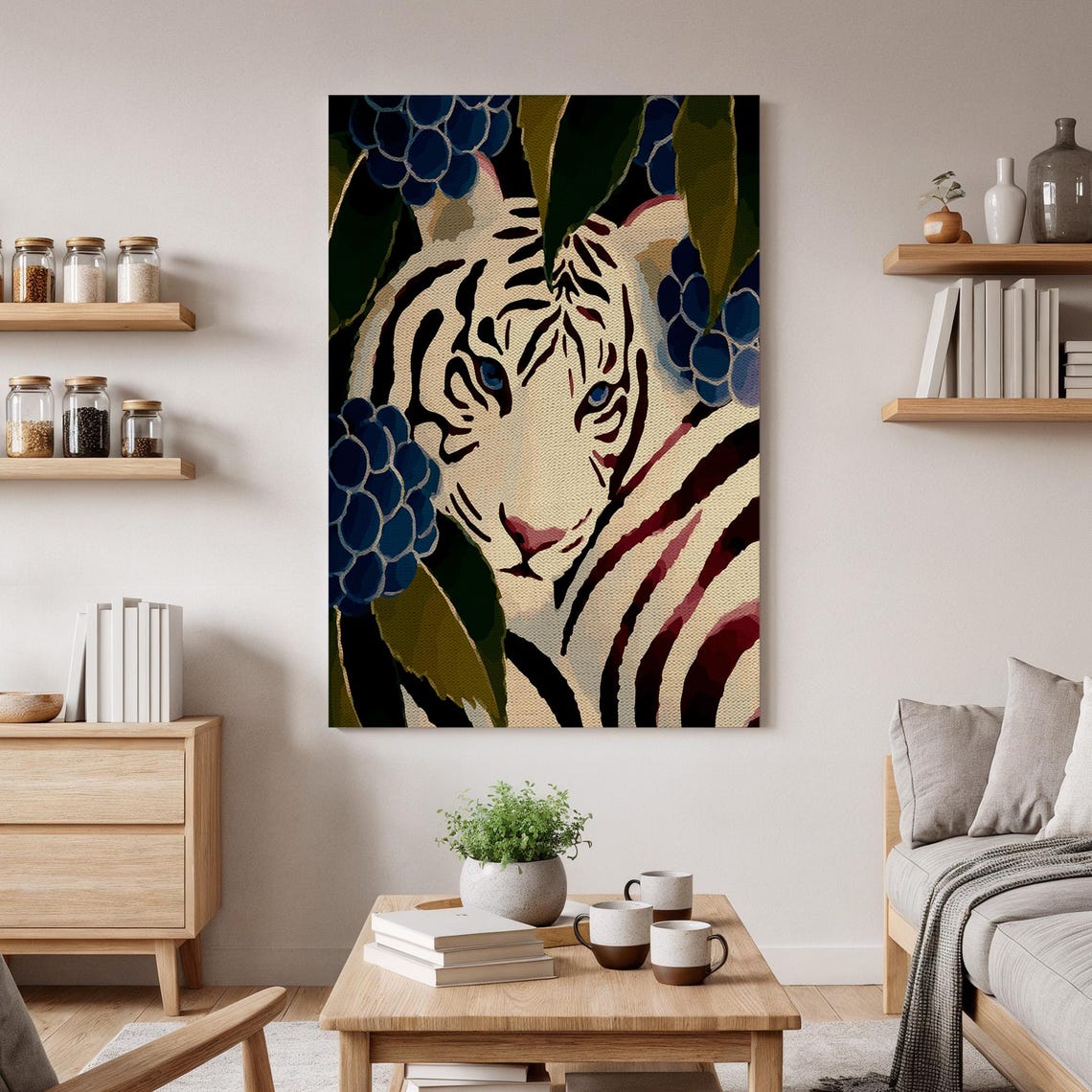 White Tiger Jungle Foliage Striking Big Cat Portrait Scene Poster
