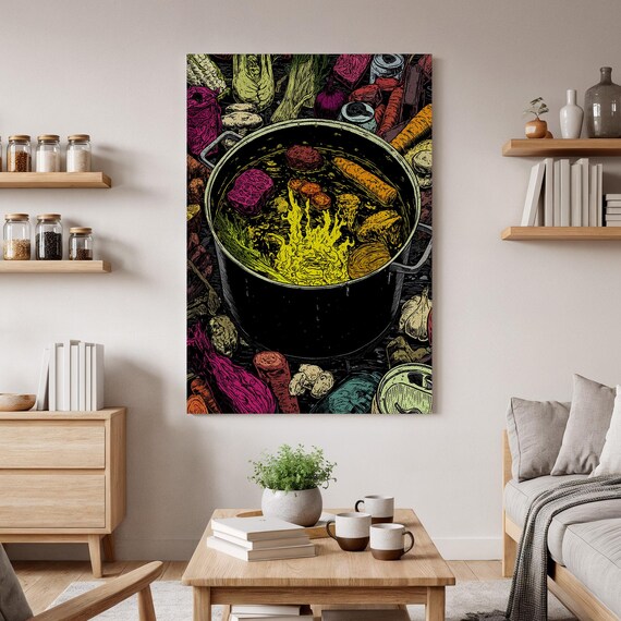 Colorful Pop Art Pot of Hot Vegetable Soup Bold Kitchen Poster