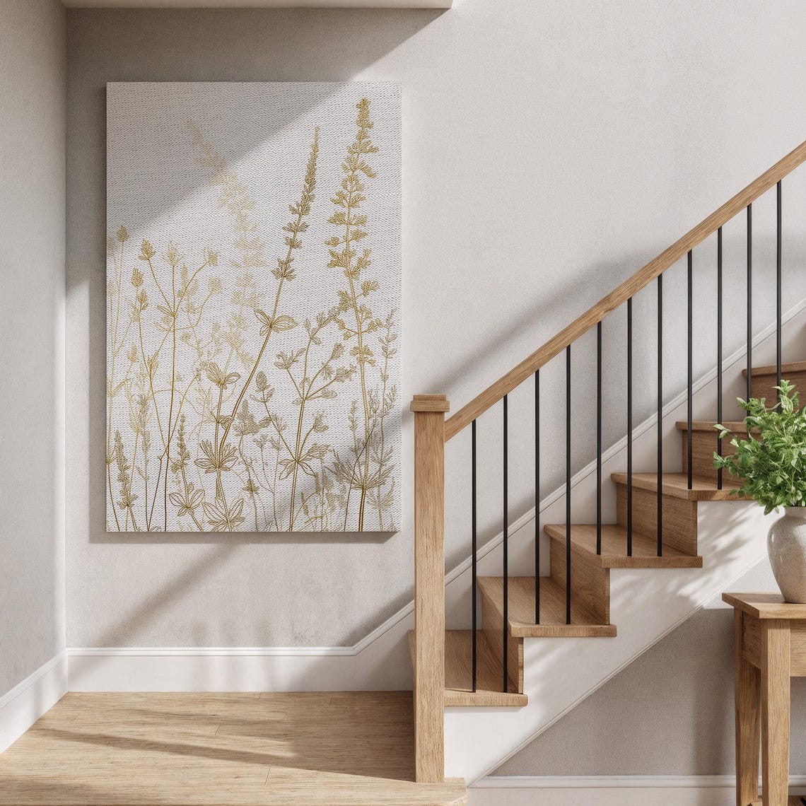 Gold Botanical Line Art Minimalist Wildflower White Canvas Home Decor Poster