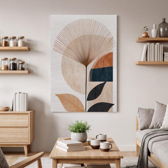 Abstract Botanical Wall Art Modern Plant Canvas Minimalist Nature Print Contemporary Floral Artwork Geometric Decor