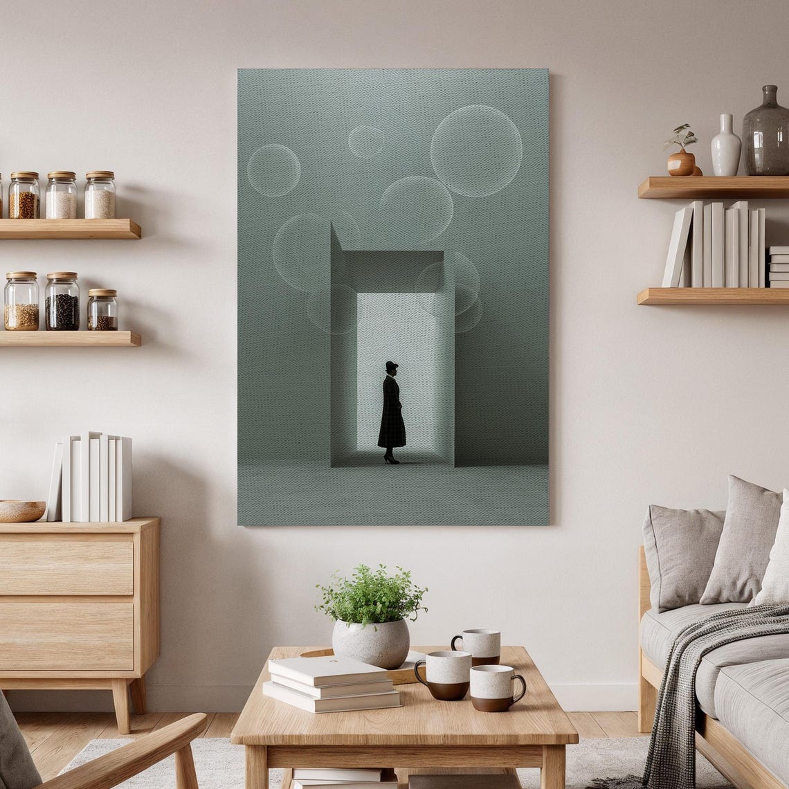 Surreal Doorway With Silhouette Figure Minimalist Dream Art Poster
