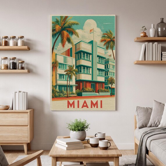 Miami Art Deco Travel Poster, Vintage City