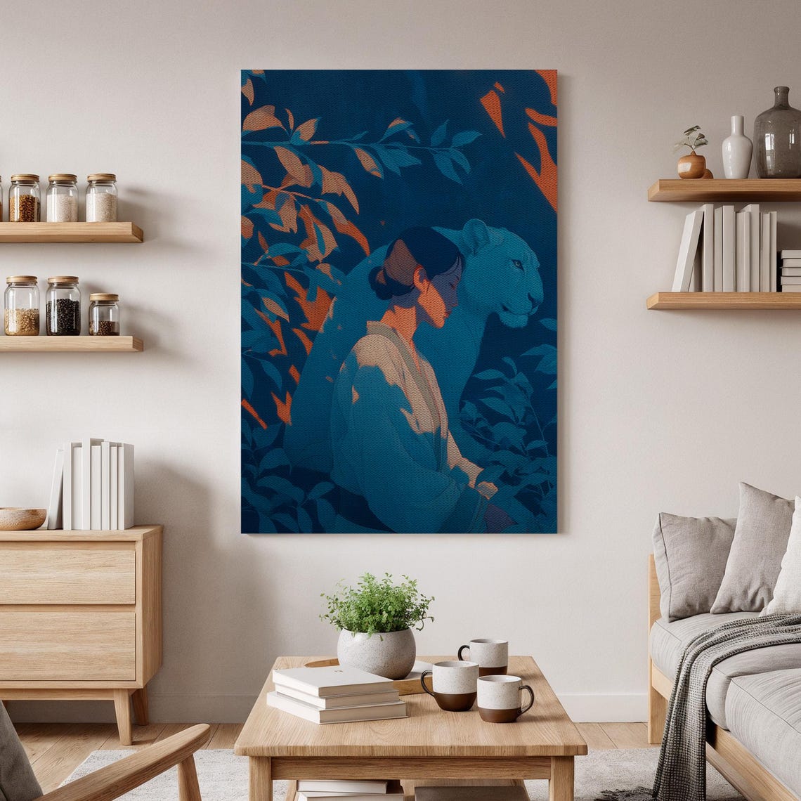 Mystical Jungle Woman With Blue Panther Double Exposure Poster