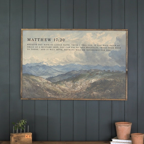 Matthew 1720 Sign Faith That Moves Mountains Landscape Scripture Wall Art Vintage Wall Decor With Scripture Landscape Wall Art B23