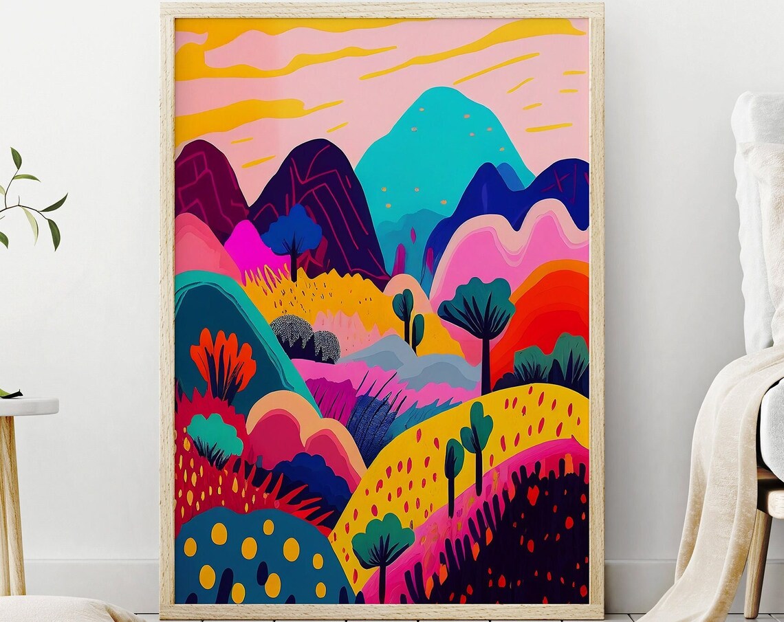 Maximalist Mountain Illustration Abstract Art Print