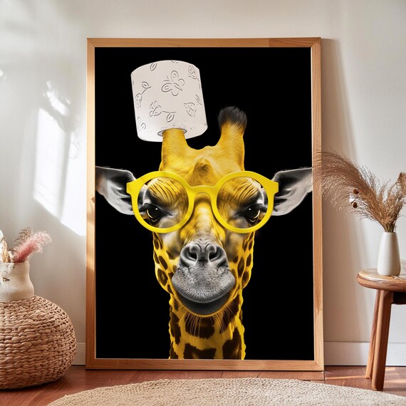 Funny Giraffe With Glasses Toilet Paper Roll Bathroom Art Print