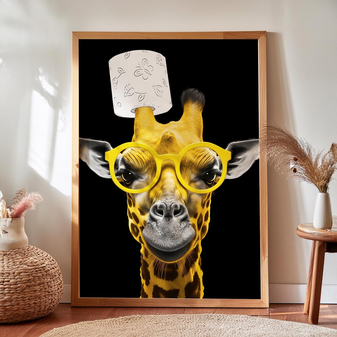 Funny Giraffe With Glasses Toilet Paper Roll Bathroom Art Print