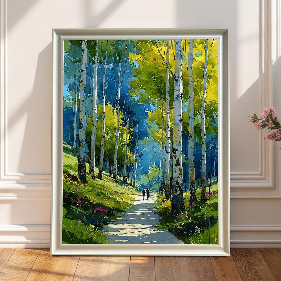Aspen Forest Path Art Print, Nature Painting