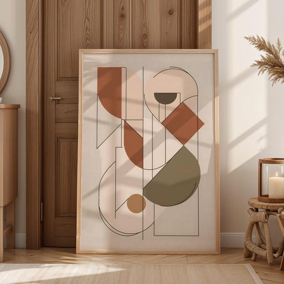 Midcentury Geometric Abstract Wall Art Minimalist Shape Print