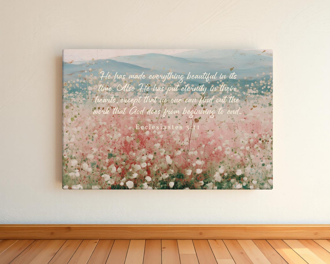 Ecclesiastes 311 Everything Beautiful Pink Floral Canvas Art Poster