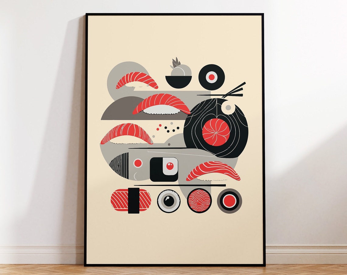 Abstract Japanese Sushi Street Food Graphic Art Kitchen Poster