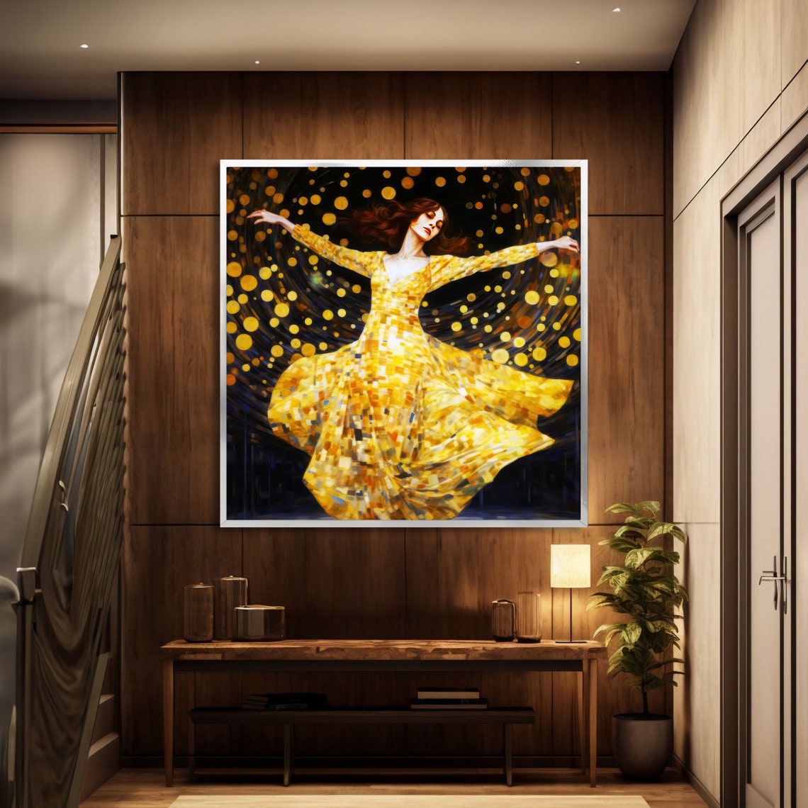 Golden Stardust Dancer Art Elegant Woman In Golden Dress Abstract Dance Painting Ready To Hang Wall Decor - Image 5