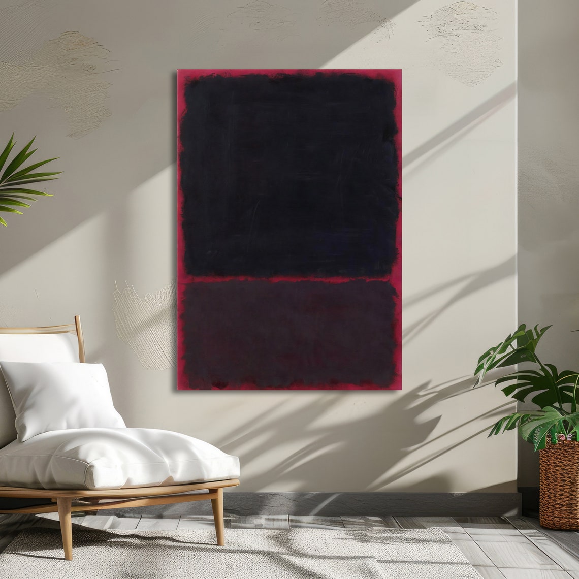 Midnight Black and Crimson Abstract Poster in Rothko Color Field Style - Image 5