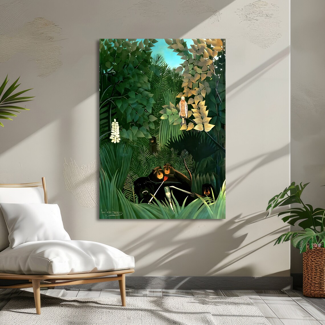 Rousseau Jungle with Monkeys and Tropical Bird Naive Art Poster - Image 5