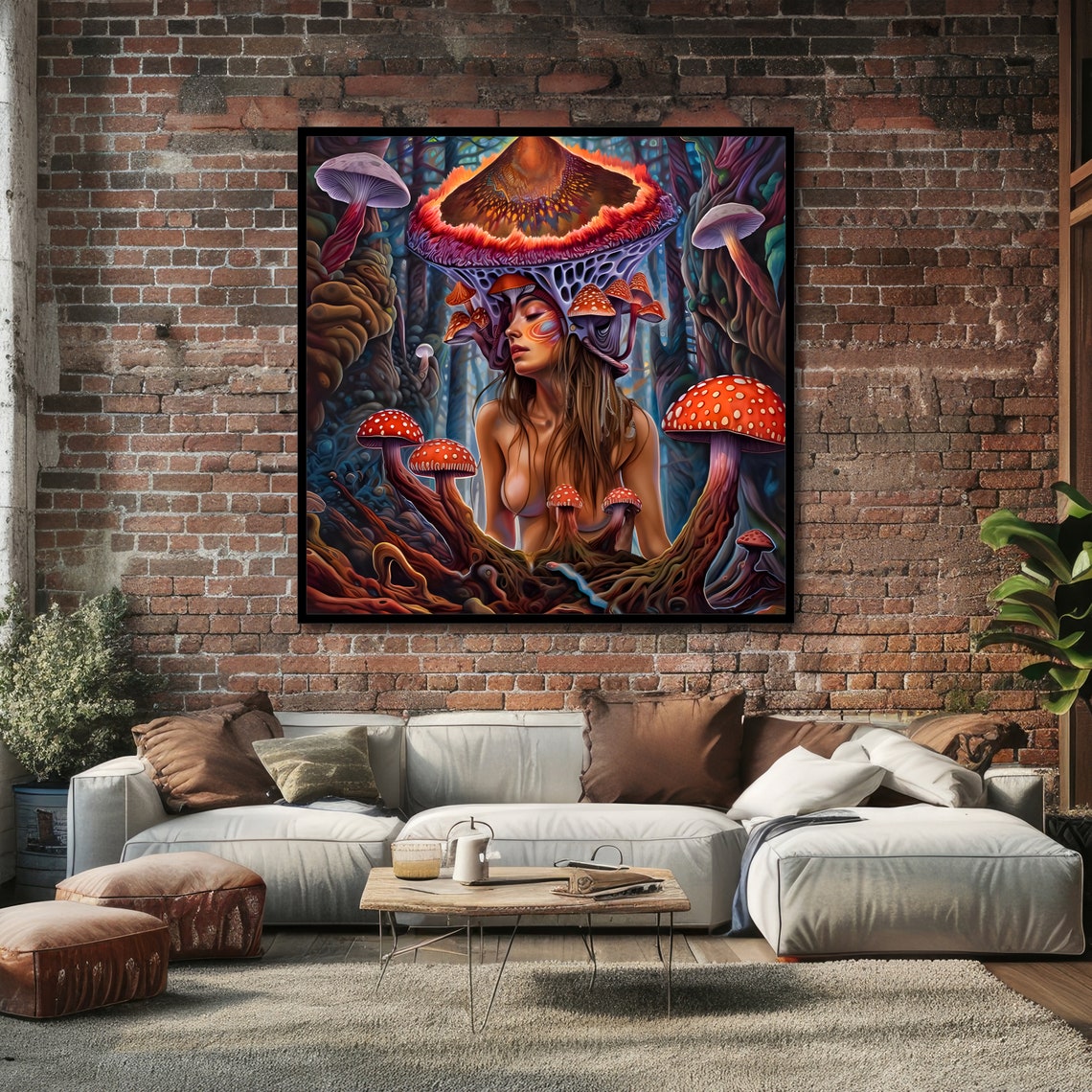 Mushroom Goddess Psychedelic Forest Fantasy Portrait Art Poster - Image 4