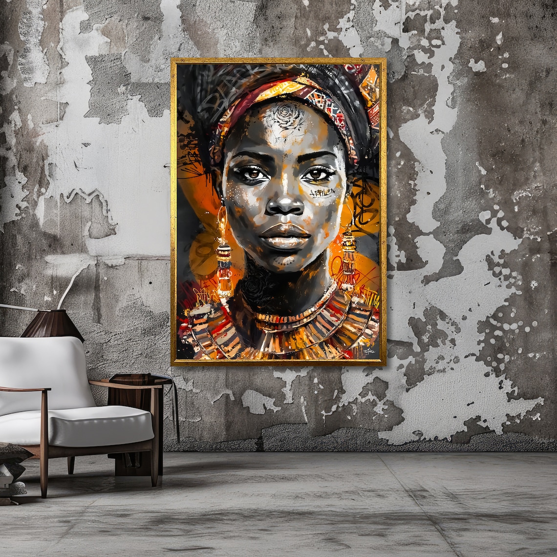 African Queen in Gold Headwrap Regal Portrait Modern Art Poster - Image 3