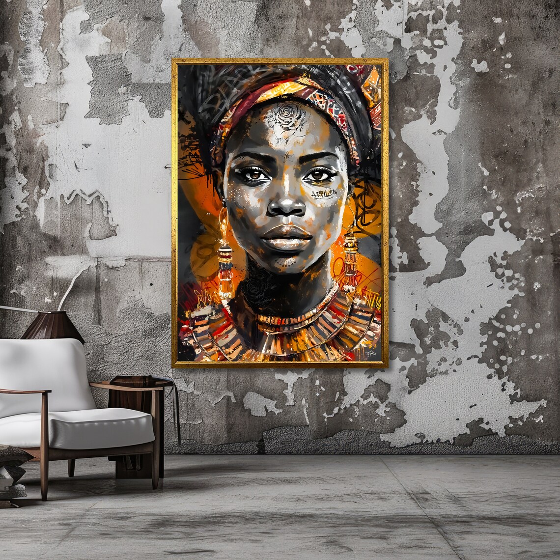 Regal African Woman Portrait Vibrant Afrocentric Cultural Art Ready To Hang Wall Art - Image 3