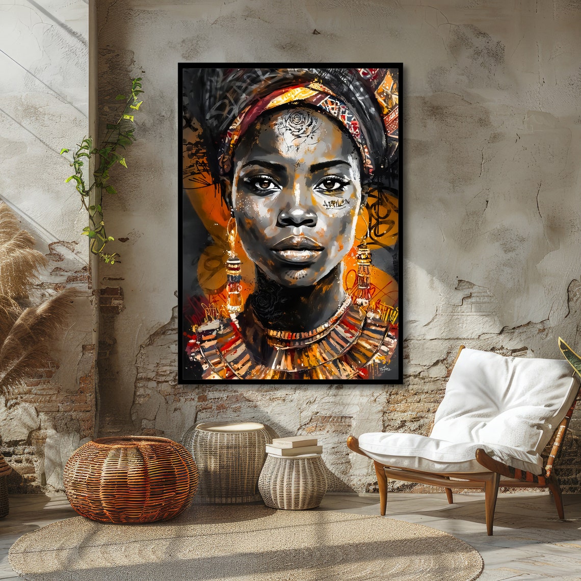 African Queen in Gold Headwrap Regal Portrait Modern Art Poster - Image 4