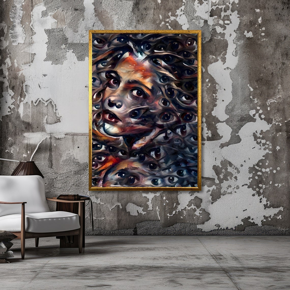 Surreal Woman Face Emerging From Swirling Dark Painted Eyes Art Poster - Image 3