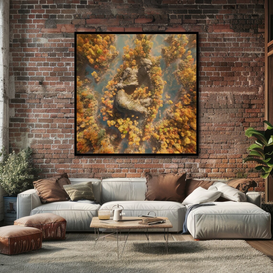 Aerial Autumn Forest Rock Formation Golden Canopy Art Poster - Image 4
