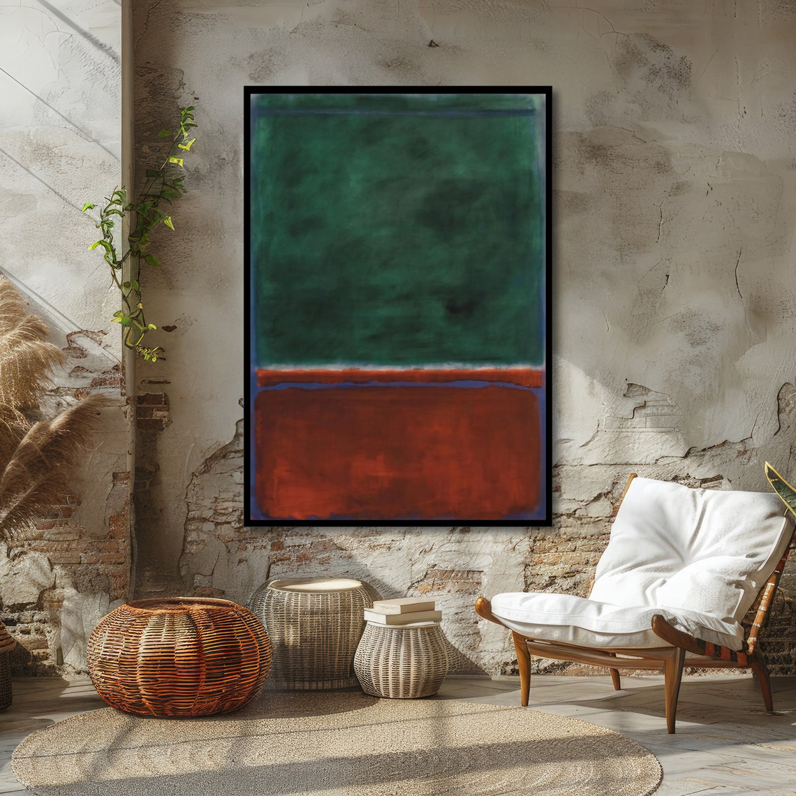 Forest Green and Rust Red Rothko-Inspired Color Field Poster - Image 4