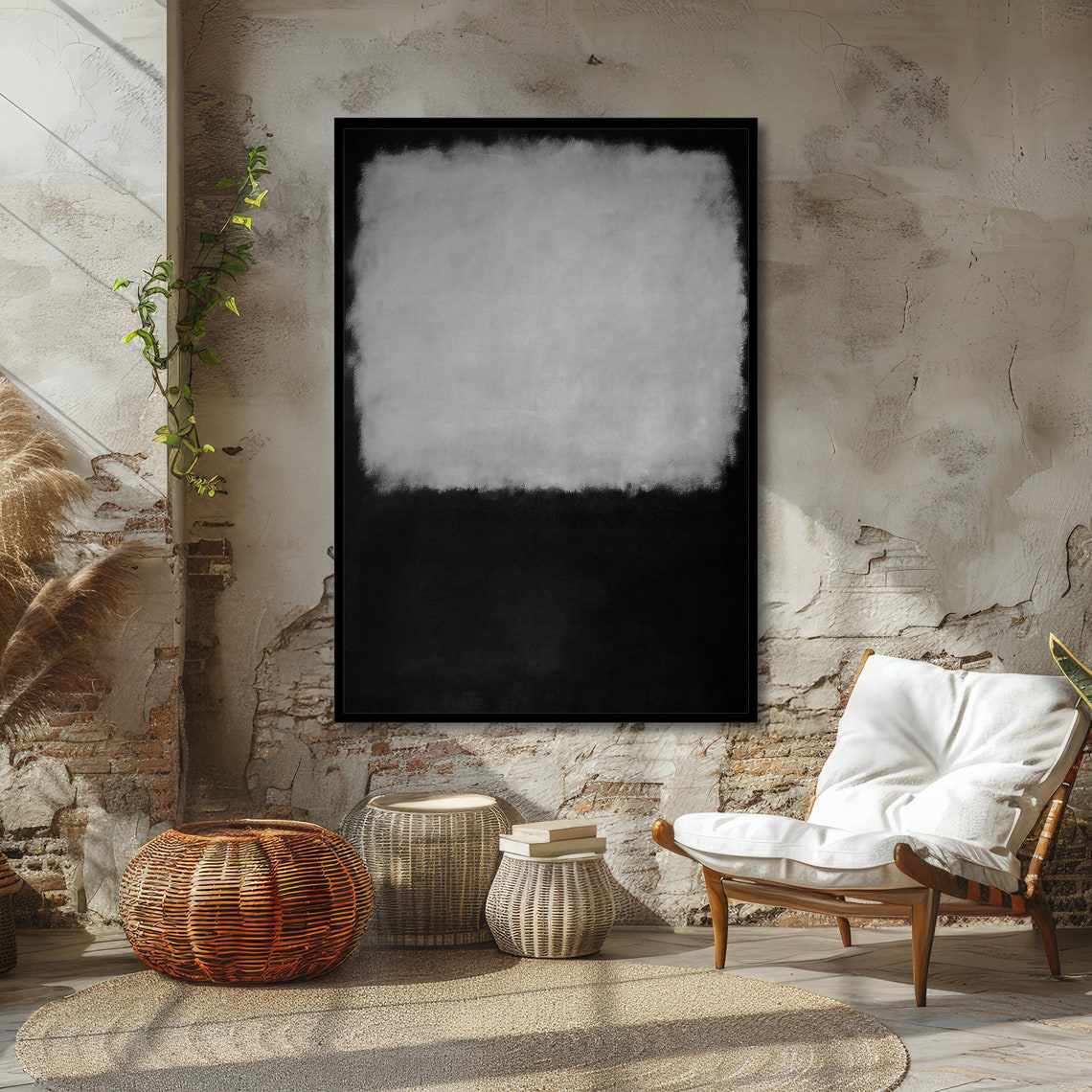 Monochrome Black and White Abstract Poster in Bold Rothko Style - Image 4