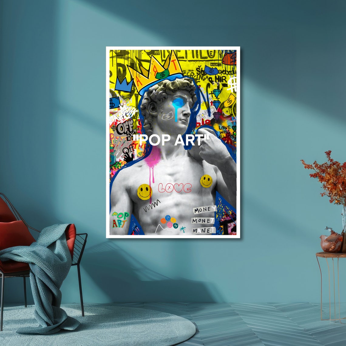 Michelangelo David Statue in Colorful Pop Art Graffiti Style Poster - Image 6