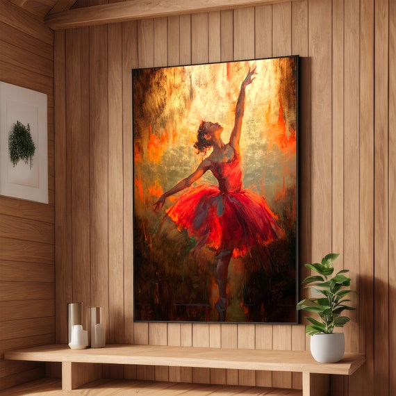 Fiery Grace Ballerina Art Red Dress Ballet Wall Print Dance Movement Poster Wall Art Design Ready To Hang Decoration