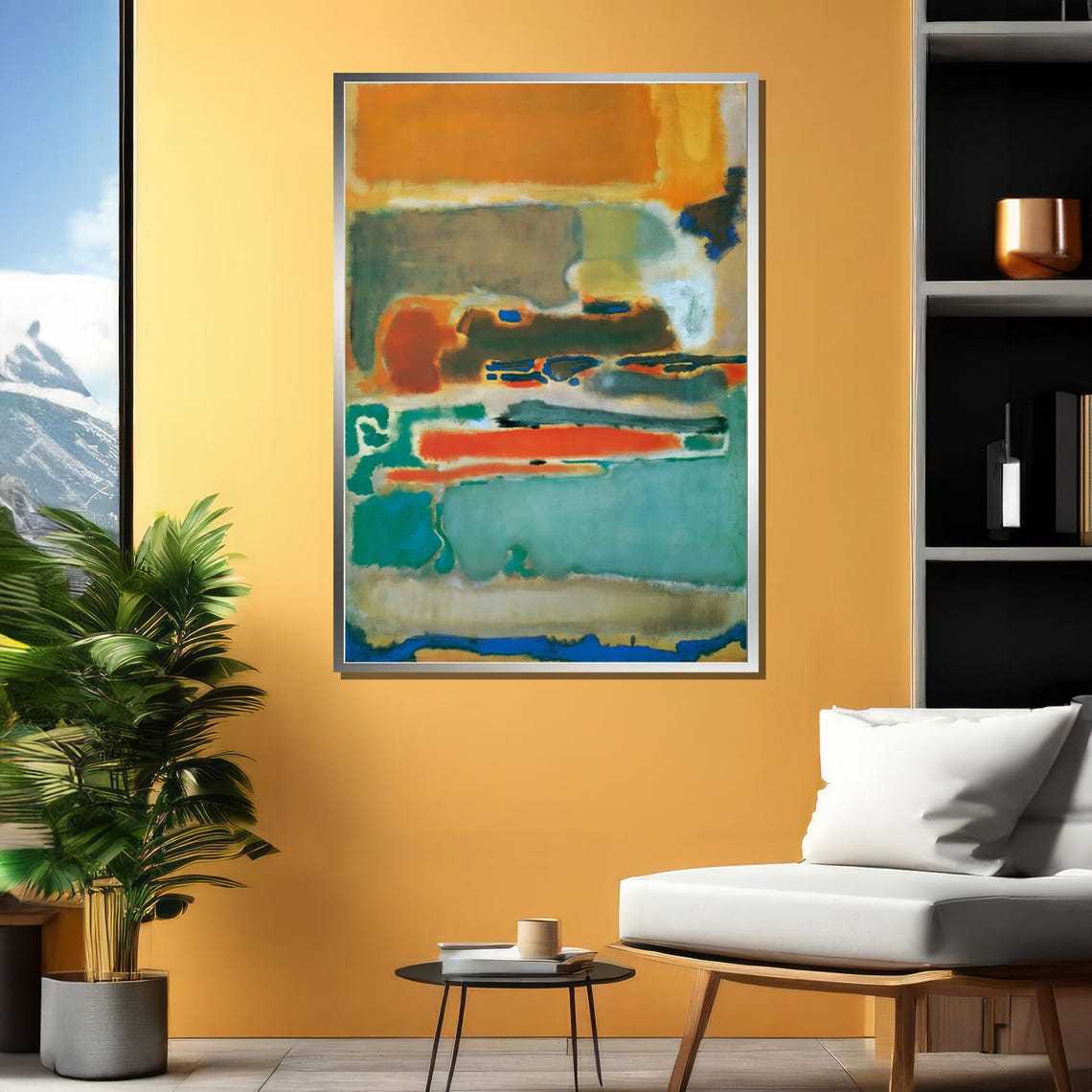 Vibrant Orange Teal and Blue Color Fields Modern Abstract Art Poster - Image 4