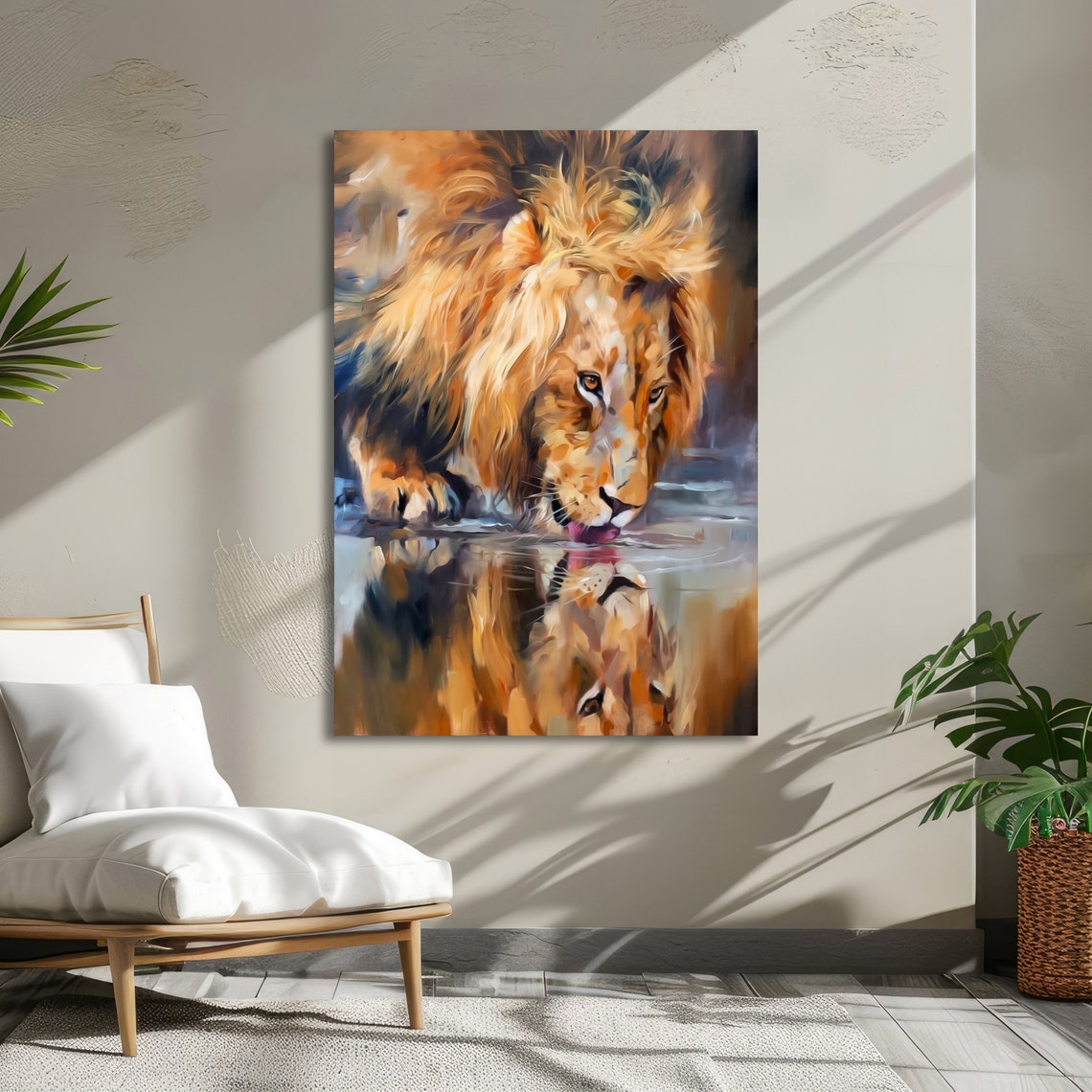 Reflective Lion Drinking Water Mirrored Reflection Art Poster - Image 2