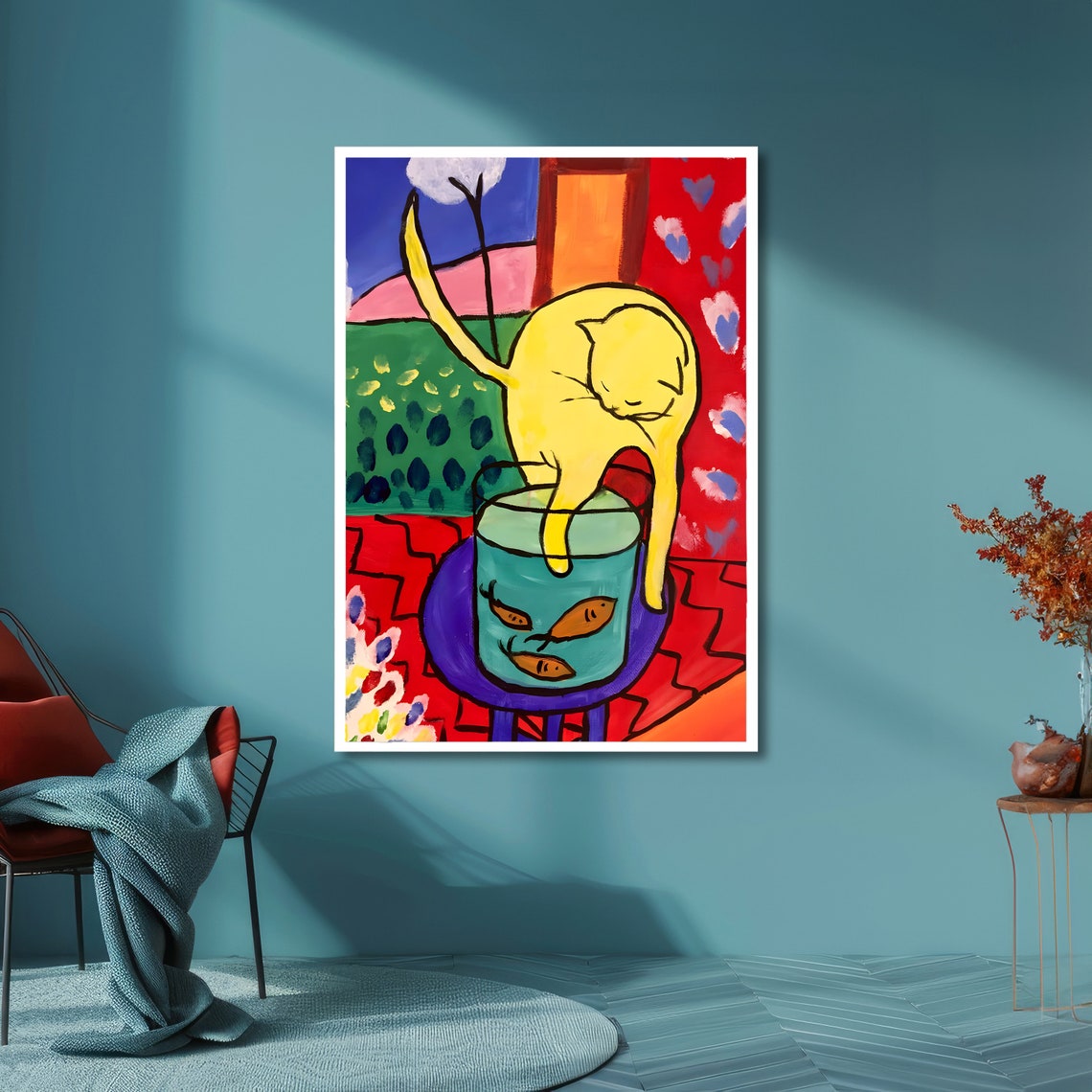 Playful Cat Matisse Inspired Art Bold Abstract Print Modern Wall Art Ready To Hang Decoration - Image 6