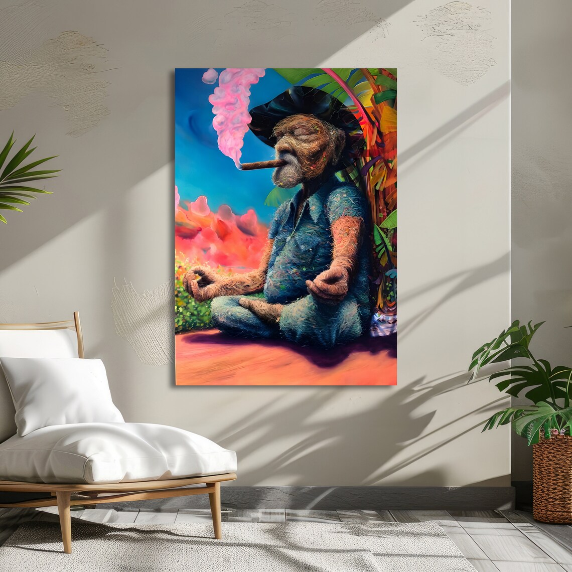 Tropical Grandpa Meditating with Cigar Colorful Zen Art Poster - Image 5
