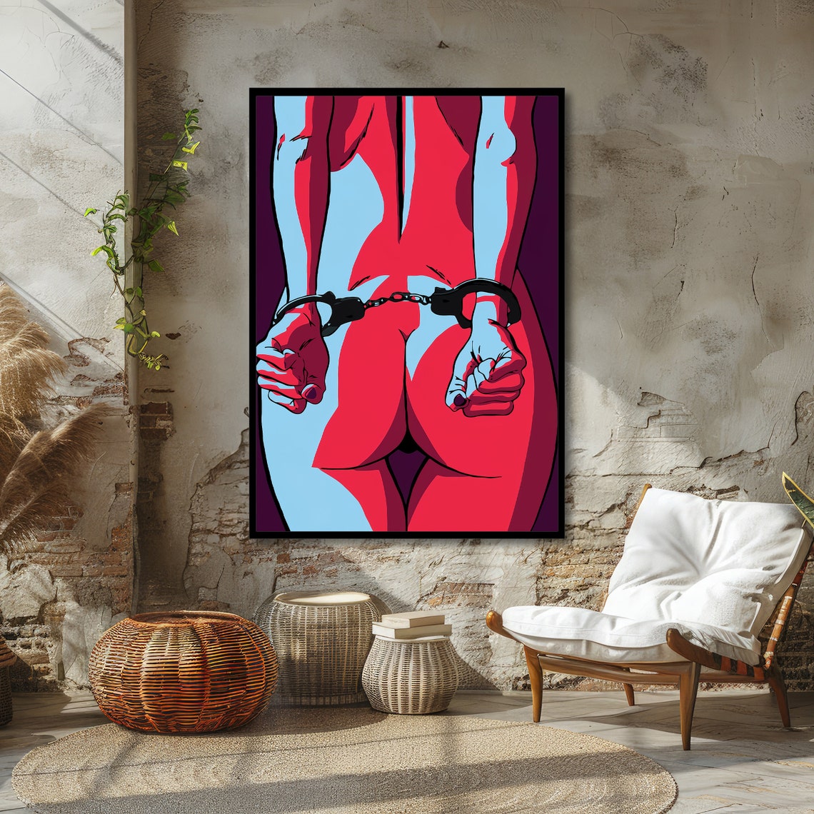 Handcuffed Figure in Red and Blue Bold Modern Pop Art Poster - Image 6