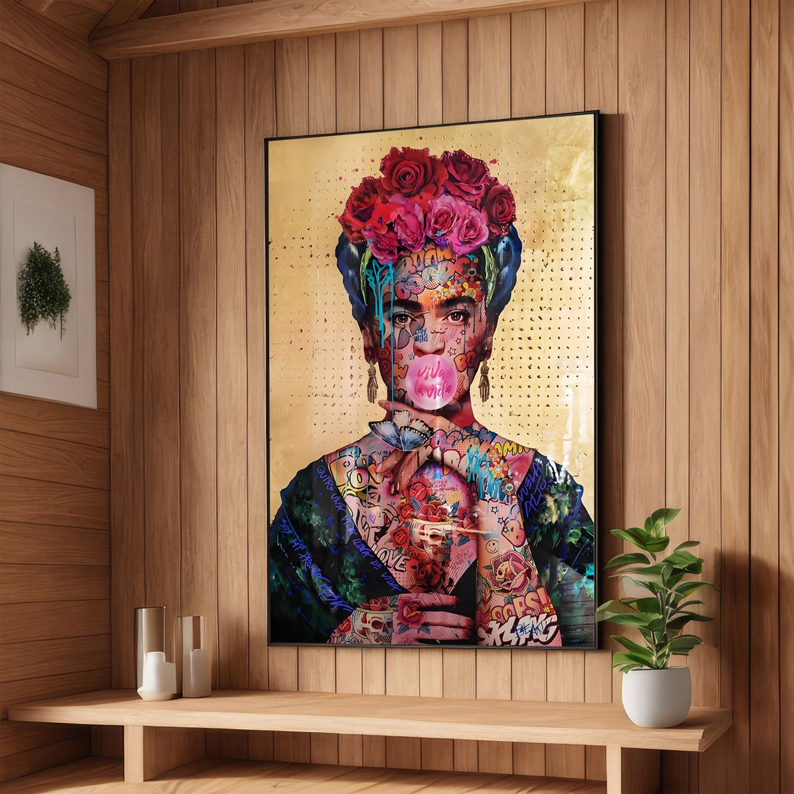 Frida Kahlo Inspired Rose Crown Graffiti Viva La Vida Poster