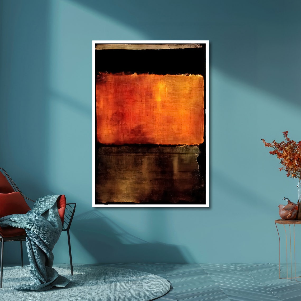 Fiery Red Horizon Rothko-Inspired Dark Abstract Color Field Poster - Image 6