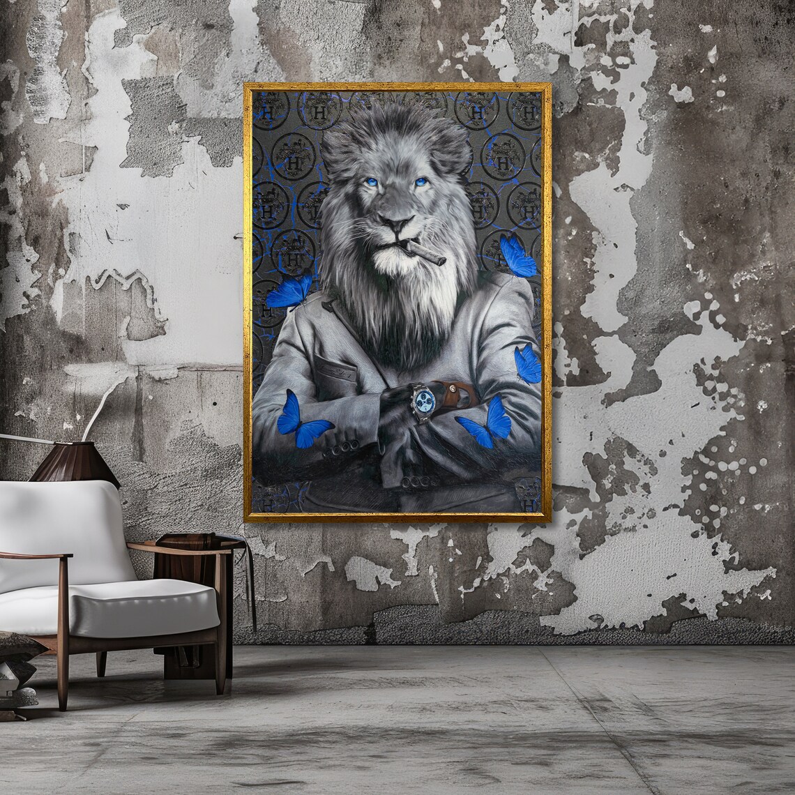 Sophisticated Lion Blue Eyed Lion Art Luxury Animal Portrait Wall Art Design Ready To Hang Decoration - Image 5