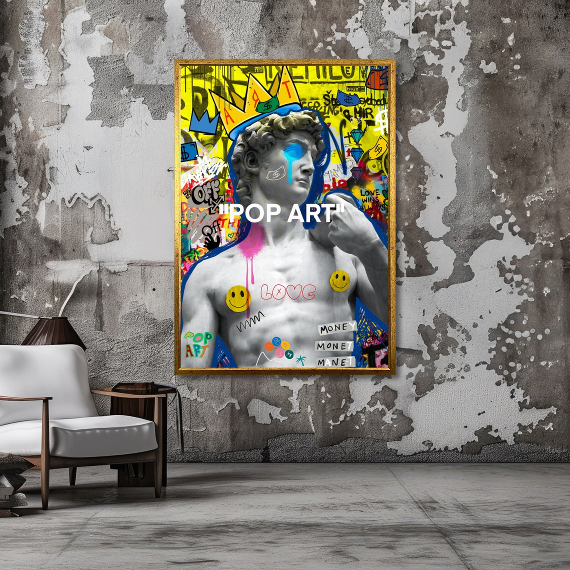 Michelangelo David Statue in Colorful Pop Art Graffiti Style Poster - Image 3
