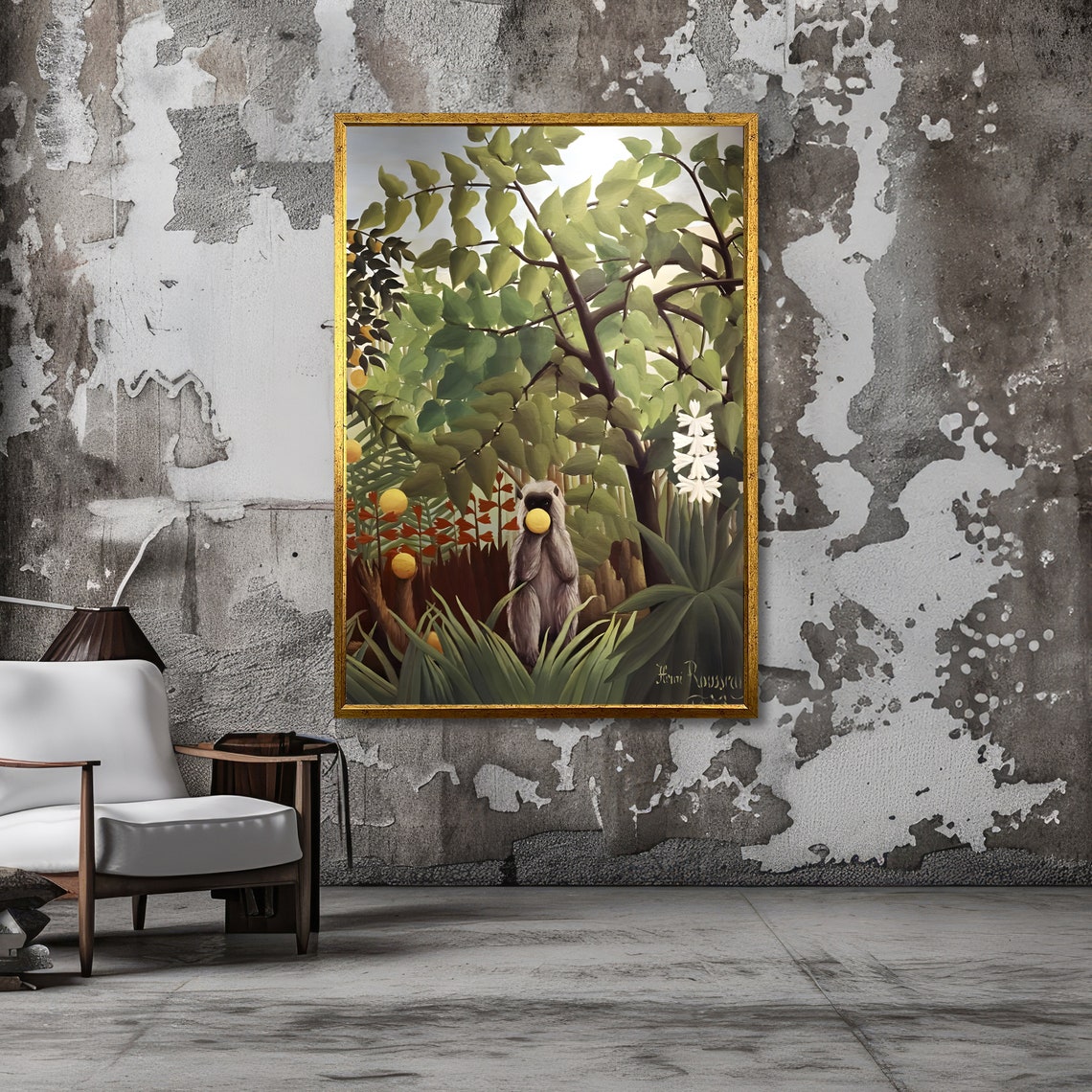 Jungle With Lemur Rousseau Inspired Art Bold Abstract Print Modern Wall Art Ready To Hang Decoration - Image 3