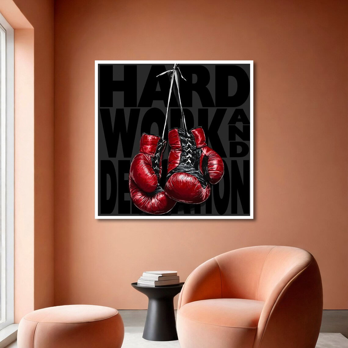 Hard Work and Dedication Quote With Red Boxing Gloves Motivational Art Poster - Image 4