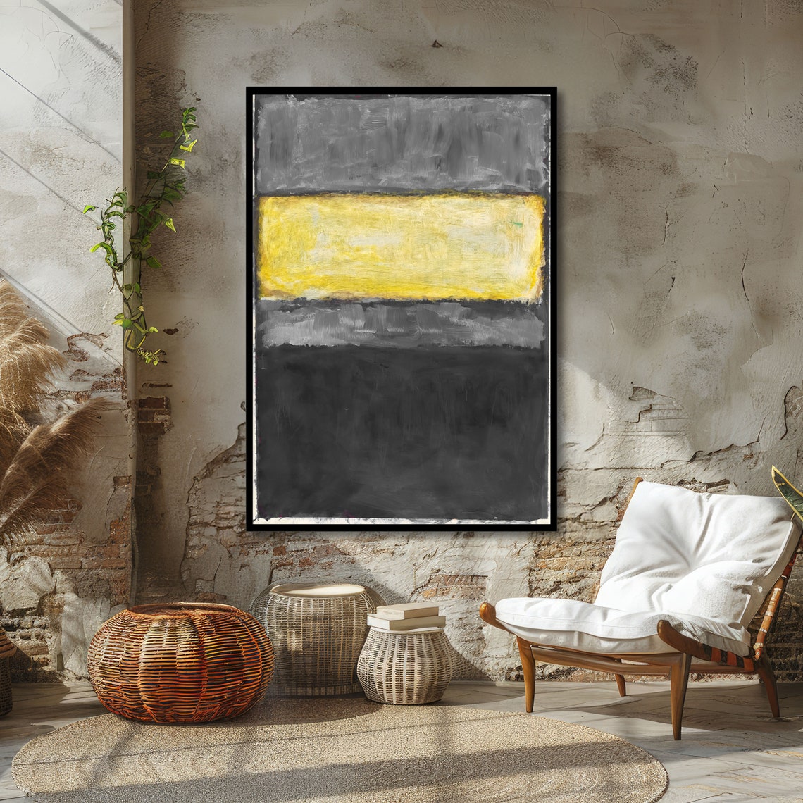 Yellow Stripe Grey and Black Rothko-Inspired Abstract Poster - Image 4
